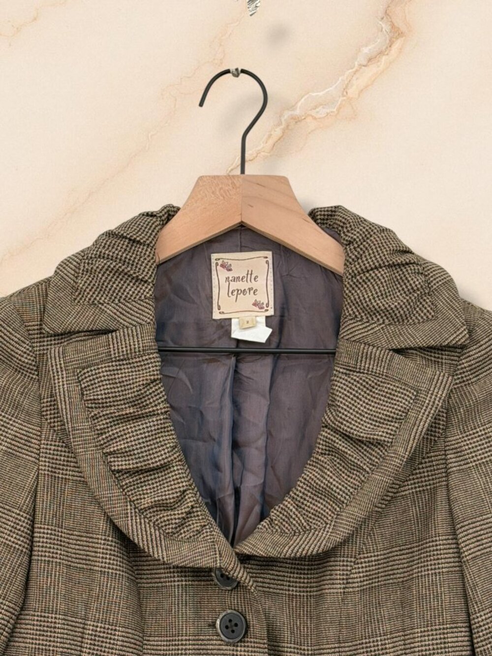 Nanette Lepore Brown Tweed Ruched Silk-Lined‎ Blazer 2 - Picture 3 of 6